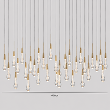 Soltaire Bubble Glass Raindrop Square Chandelier in Brass, 60"
