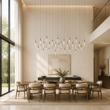 Soltaire Bubble Glass Raindrop Square Chandelier in Bronze, 60", Living Room