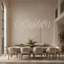 Soltaire Bubble Glass Raindrop Square Chandelier in Brass, 70", Living Room