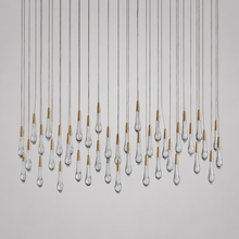 Soltaire Bubble Glass Raindrop Square Chandelier in Brass, 70", Main Light Off