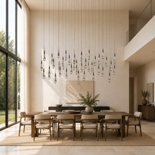 Soltaire Bubble Glass Raindrop Square Chandelier in Bronze, 70", Living Room