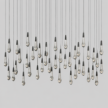 Soltaire Bubble Glass Raindrop Square Chandelier in Bronze, 70", Main Light Off