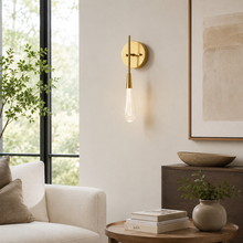 Soltaire Bubble Glass Raindrop Wall Lighting in Brass, 15", Living Room