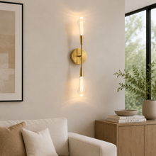 Soltaire Bubble Glass Raindrop Wall Lighting in Brass, 24", Living Room