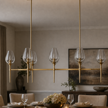 Tulipa Linear Crystal Chandelier in Brass, 52", Main Light Off