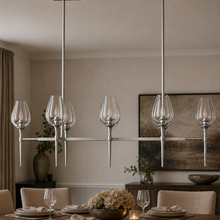 Tulipa Linear Crystal Chandelier in Nickel, 52", Main Light Off