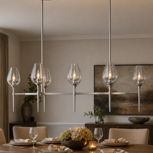 Tulipa Linear Crystal Chandelier in Nickel, 52", Main Light On