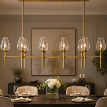 Tulipa Linear Crystal Chandelier in Brass, 65", Main Light On