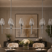 Tulipa Linear Crystal Chandelier in Nickel, 65", Main Light Off