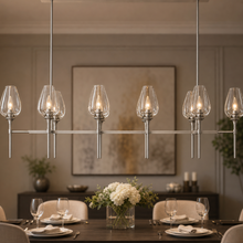 Tulipa Linear Crystal Chandelier in Nickel, 65", Main Light On