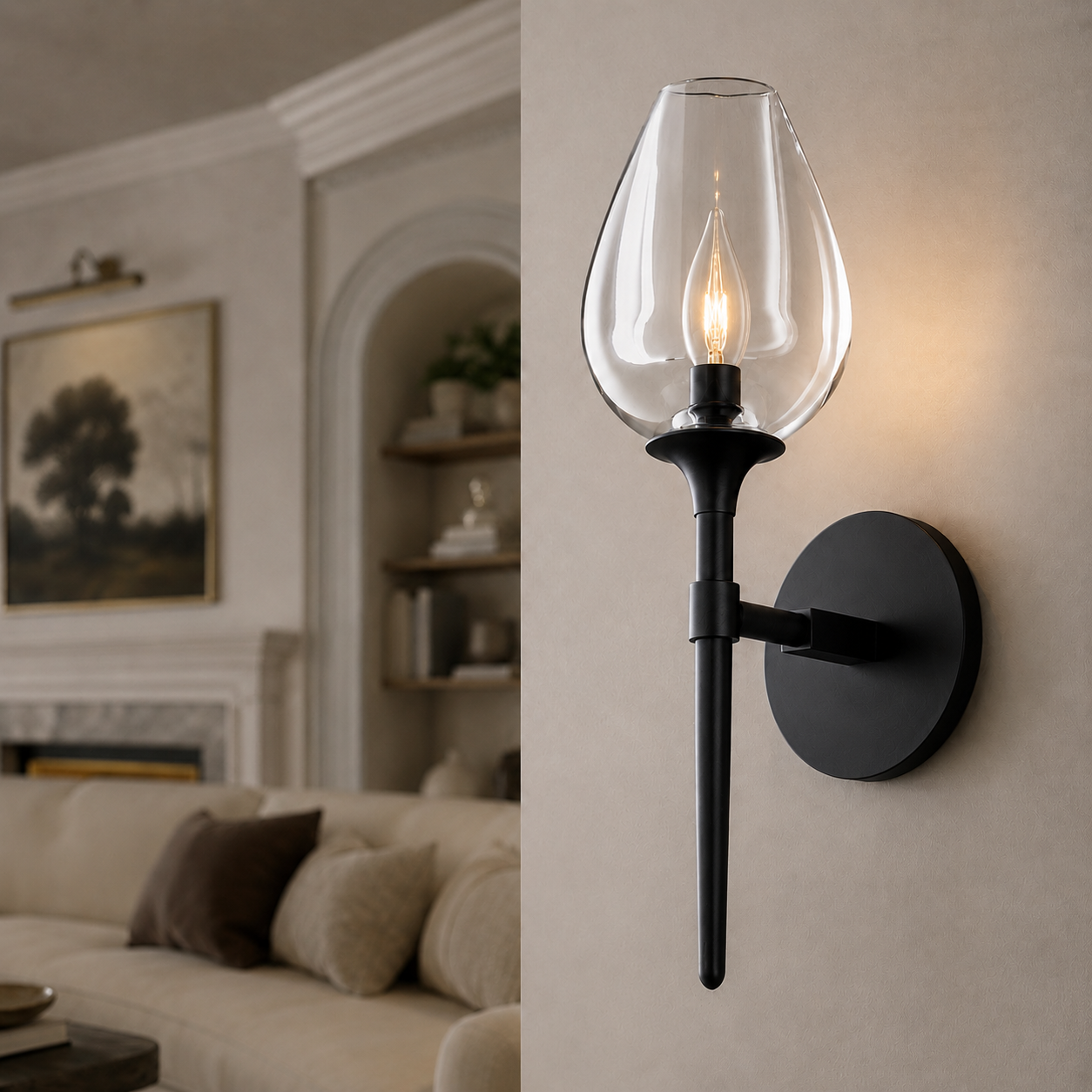 Tulipa Linear Crystal Wall Lighting in Bronze, 16", Main Light On