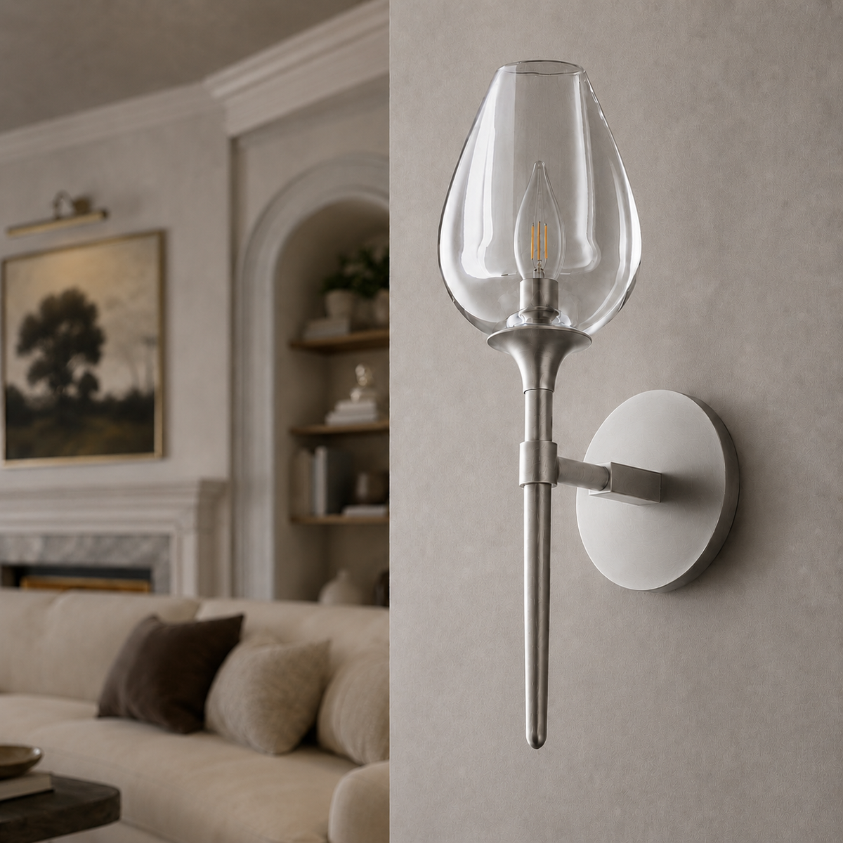 Tulipa Linear Crystal Wall Lighting in Nickel, 16", Main Light Off