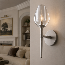 Tulipa Linear Crystal Wall Lighting in Nickel, 16", Main Light On