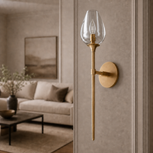 Tulipa Linear Crystal Wall Lighting in Brass, 24", Main Light Off