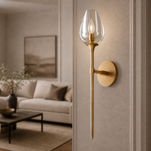 Tulipa Linear Crystal Wall Lighting in Brass, 24", Main Light On