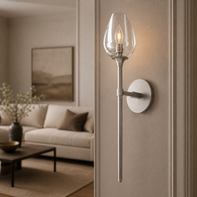 Tulipa Linear Crystal Wall Lighting in Nickel, 24", Main Light On