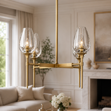Tulipa Round Crystal Chandelier in Brass, 27", Main Light On