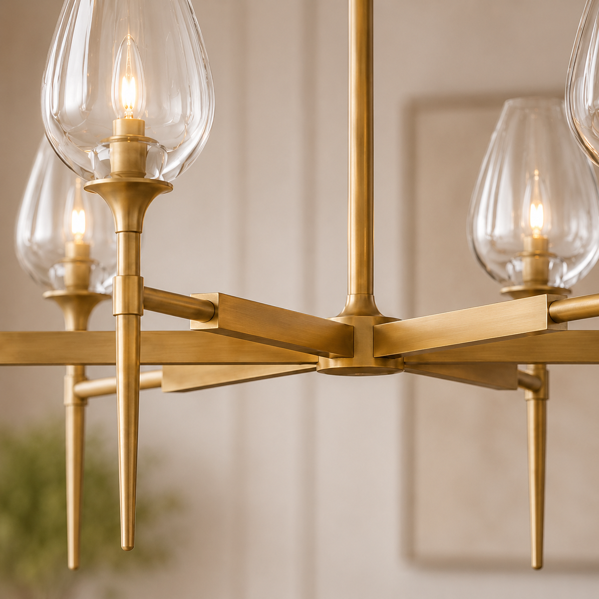 Tulipa Round Crystal Chandelier in Brass, 42", Body Detail