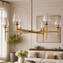 Tulipa Round Crystal Chandelier in Brass, 42", Main Light Off