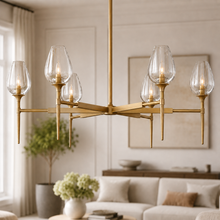 Tulipa Round Crystal Chandelier in Brass, 42", Main Light On