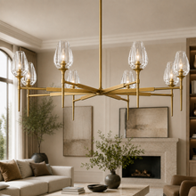 Tulipa Round Crystal Chandelier in Brass, 54", Main Light On
