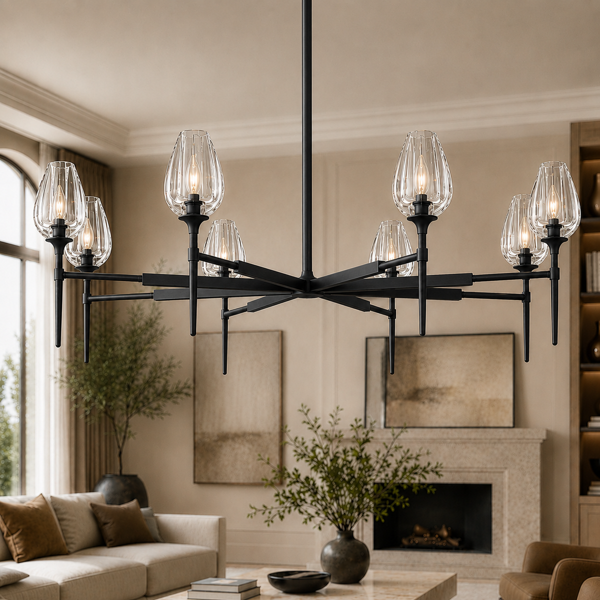 Tulipa Round Tulip Crystal Chandelier, 54-inch bronze large transitional chandelier for grand foyer, large dining room, great room, and statement lighting